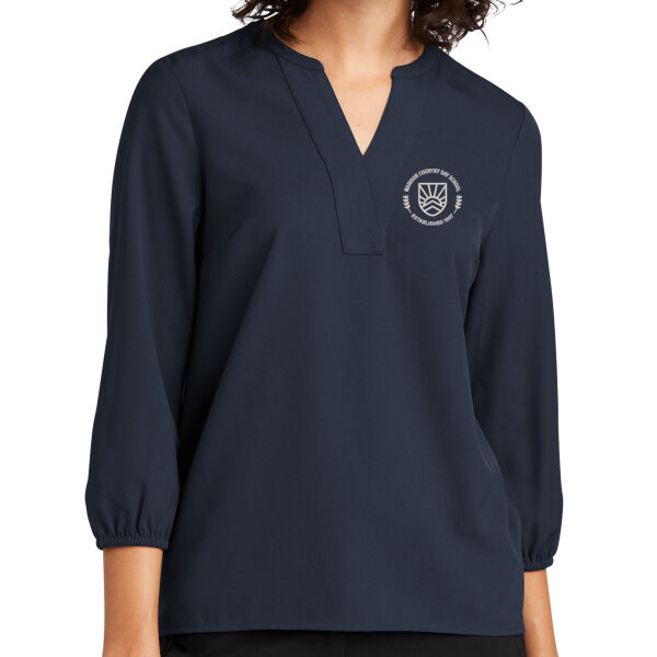 Mercer+Mettle Women's Stretch Crepe 3/4 Sleeve Blouse - Embroidered Logo Thumbnail